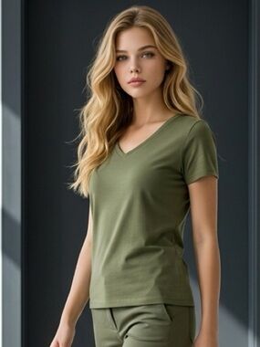 NWT DeFacto Women’s Classic Green V Neck Short Sleeve Tee Shirt Top - Size Med